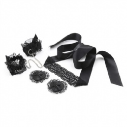 Lace Blindfold Handcuffs With Nipple Sticker Set