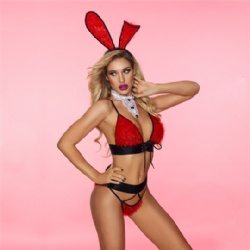 Red Fluff Bunny Girl Lingerie Bikini Set
